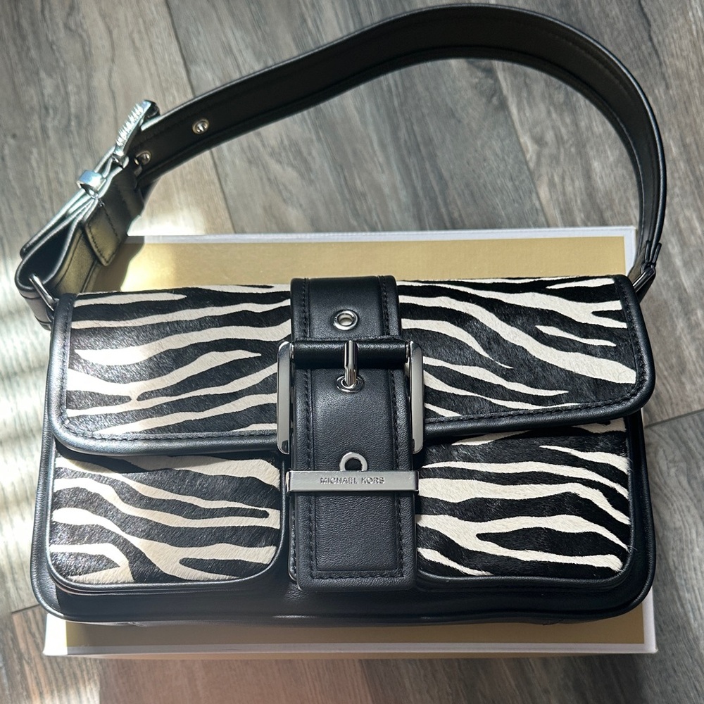 Michael Kors Colby Medium Zebra Print Calf Hair Shoulder Bag